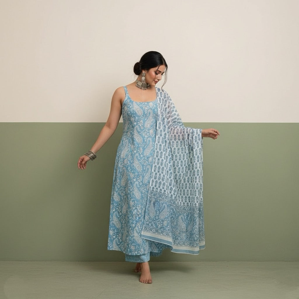 Blue Breeze Cotton Kurta Set