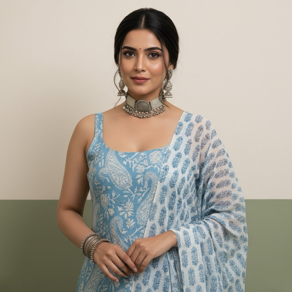 Blue Breeze Cotton Kurta Set